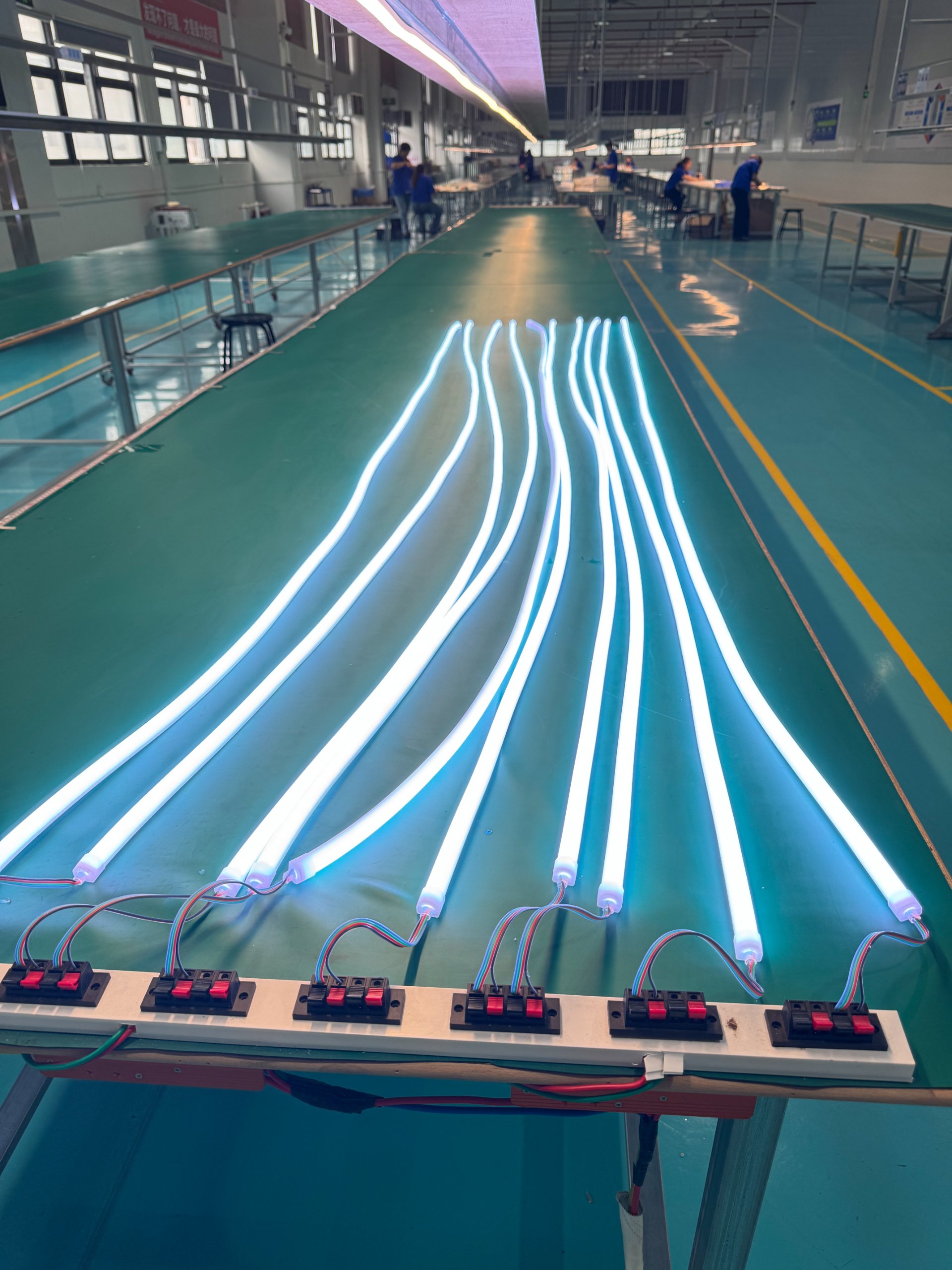 Close-up of UV printing process on silicone neon